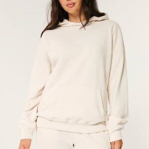Women Hollister Oversized Sweater Sweat Shirt Hoodie Hooded Cream Medium M